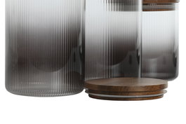DKD Home Decor Set de 3 Botes de Borosilicato y Acacia (1,5L, 1,2L, 900ml)