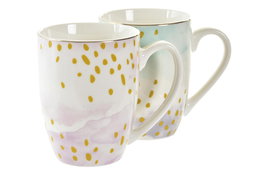 DKD Home Decor Mug Porcelana Rosa Verde Menta Blanco 380ml Apto Microondas Lavavajillas 8.5 x 9.5 x 12 cm (12 Unidades)