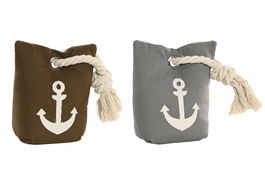 DKD Home Decor Sujetapuertas Mediterraneo Gris Marron Oscuro Poliester Arena 13 x 9 x 20 cm (2 Unidades)