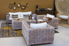 DKD Home Decor Set de Sofá 4 Piezas de Ratán con Cojines Decapé
