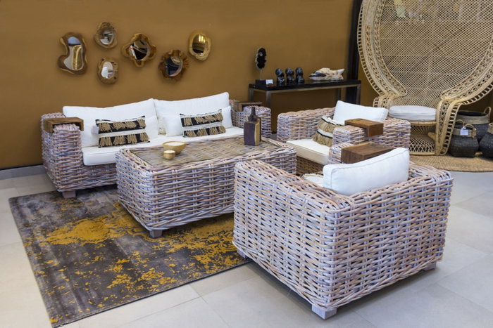 DKD Home Decor Set de Sofá 4 Piezas de Ratán con Cojines Decapé