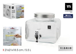 Inde Tarro Dispensador Frigo de Vidrio 5.5 Litros - Capacidad 5.5L, Medidas 21x21x18.5 cm (6 Unidades)