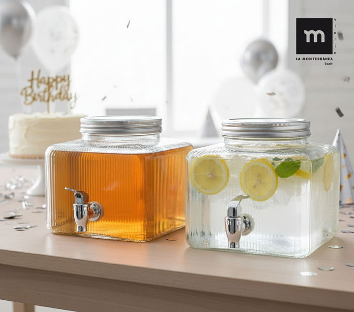 Inde Tarro Dispensador Frigo de Vidrio 5.5 Litros - Capacidad 5.5L, Medidas 21x21x18.5 cm (6 Unidades)