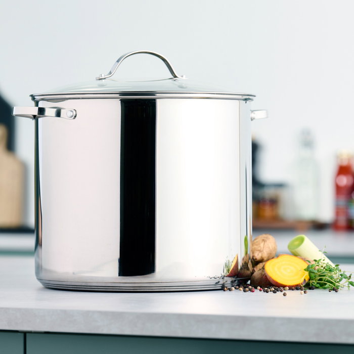 Day Olla Con Tapa de Vidrio 18 L Acero Inoxidable, Apta para Inducción, Diámetro 30 cm