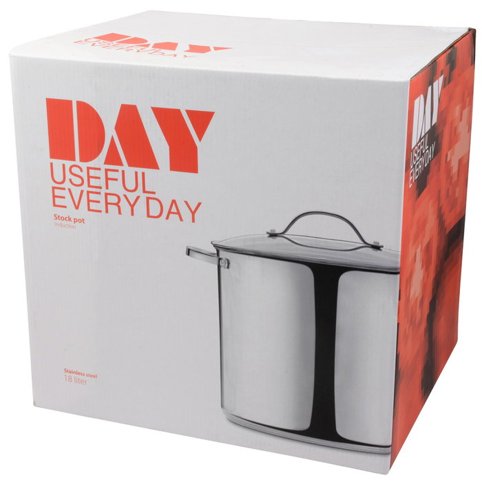 Day Olla Con Tapa de Vidrio 18 L Acero Inoxidable, Apta para Inducción, Diámetro 30 cm