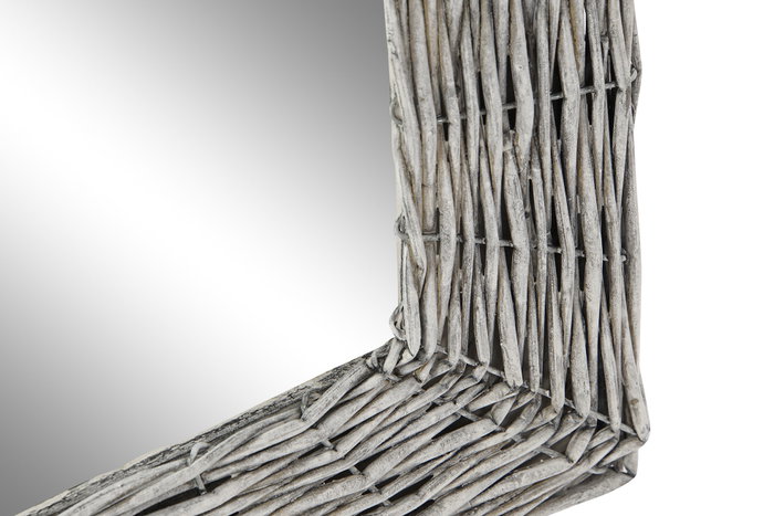 DKD Home Decor Espejo de Mimbre Trenzado Gris