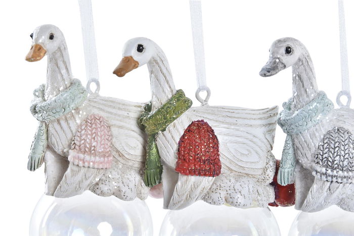 DKD Home Decor Decoracion Colgante Navidad Moderna Blanco Rosa 4 x 8.5 x 6 cm (12 Unidades)