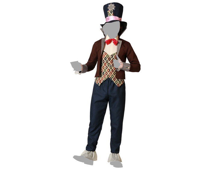 Otros Disfraz Adulto Hombre Sombrerero Loco de Alicia con Sombrero, Pajarita, Chaqueta y Pantalón Marrón - Tallas XS-S