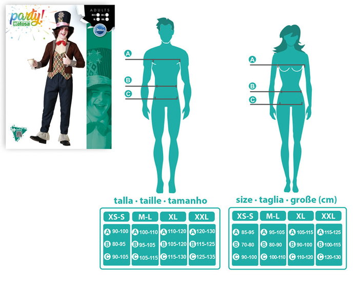 Otros Disfraz Adulto Hombre Sombrerero Loco de Alicia con Sombrero, Pajarita, Chaqueta y Pantalón Marrón - Tallas XS-S