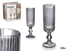 Vivalto Copa Cava Gris Rayas 160 ml - 6 x 18.4 x 6 cm (Set de 24)