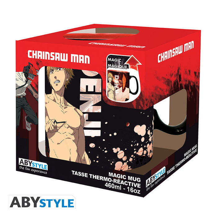 ABYstyle Taza Térmica de Cerámica Chainsaw Man 460ml, Cambia de Diseño con Calor, Denji & Aki, Licencia Oficial, Incluye Caja