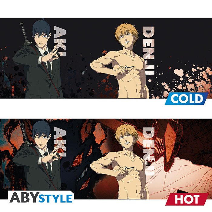 ABYstyle Taza Térmica de Cerámica Chainsaw Man 460ml, Cambia de Diseño con Calor, Denji & Aki, Licencia Oficial, Incluye Caja