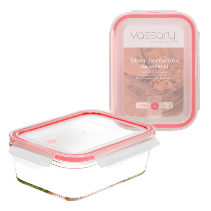 Vassary Táper hermético rectangular de cristal 400ml