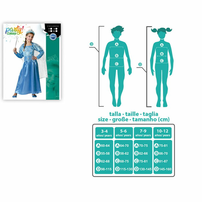 Disfraz Princesa Azul Infantil para Niños de 3-4 Años con Vestido, Capa y Cinturón