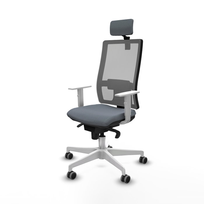 PIQUERAS Y CRESPO Silla de oficina Horna Gris con Mecanismo Sincro y Reposabrazos Blancos