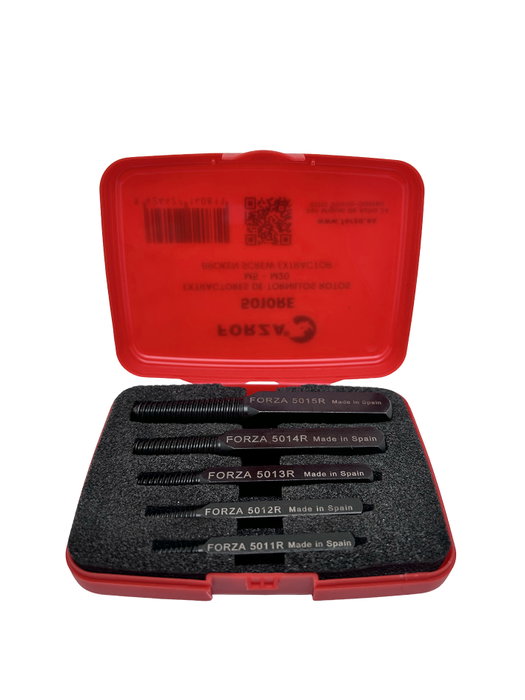 Forza 5010RE Juego de 5 Extractores de Tornillos Rotos Rosca Izquierda M5-M20, para Diametros 3, 4, 5, 6, 8 mm - Acero de Alta Resistencia con Estuche Forza 5010RE Juego de 5 Extractores de Tornillos Rotos Rosca Izquierda M5-M20, para Diametros 3, 4, 5, 6, 8 mm - Acero de Alta Resistencia con Estuche