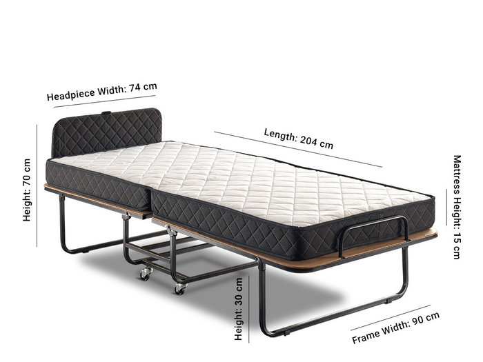 Hanah Home Cama Plegable con Colchón 15 cm, Estructura Metálica, 90x204 cm