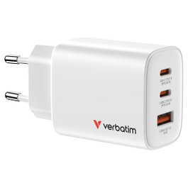Verbatim Essentials GaN Charger 65W 2xUSB-C 1xUSB-A Blanco