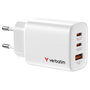 Verbatim Essentials GaN Charger 65W 2xUSB-C 1xUSB-A Blanco