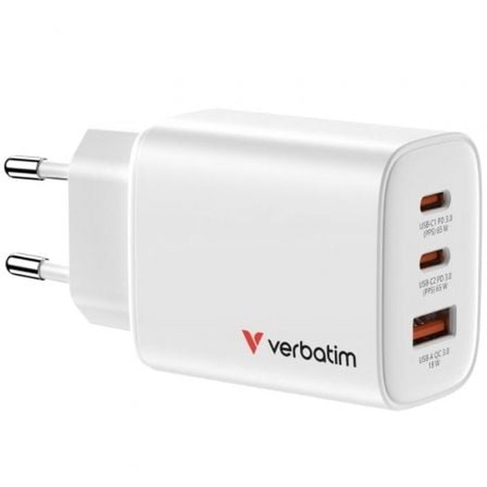 Verbatim Essentials Cargador de Pared GaN 65W 2xUSB-C 1xUSB-A Blanco