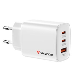 Verbatim Cargador Gan Essentials 65W Pared 2xUSB-C 3.0 y 1xUSB-A Blanco