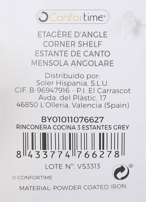 Confortime Rinconera de Cocina con 3 Estantes, Diseño Grey, Dimensiones 19 cm Ancho x 40 cm Alto x 19 cm Largo (6 Unidades)