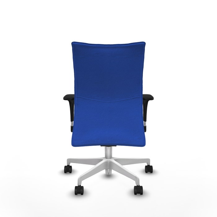 PIQUERAS Y CRESPO Silla Albacete Confidente con Mecanismo Sincro, Tela Azul y Base Blanca