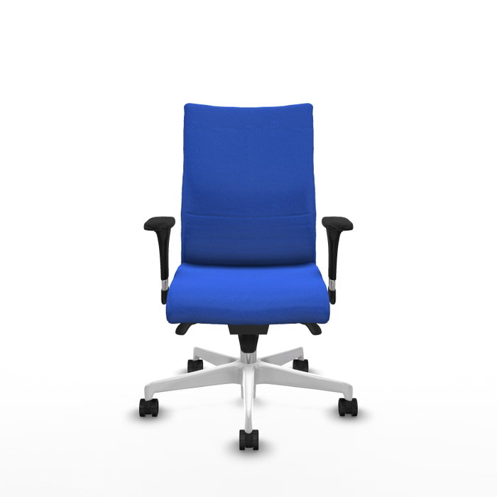 PIQUERAS Y CRESPO Silla Albacete Confidente con Mecanismo Sincro, Tela Azul y Base Blanca