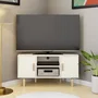 Gabinete de TV de la esquina de Lila - 2 puertas - Decoración de melamina blanca - Pies de madera sólida - L90 x D35 x H55 cm