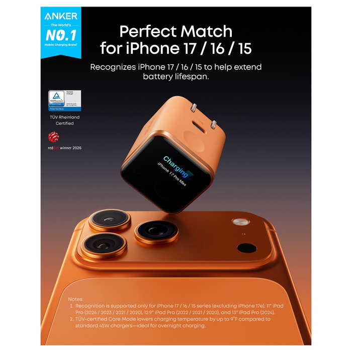 Anker Nano Charger 45W GaN Naranja