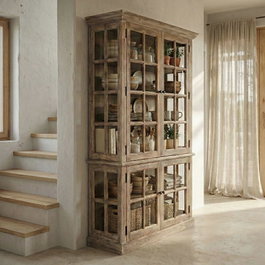 Ixia Vitrina de madera de pino para salón 120 x 40 x 195 cm