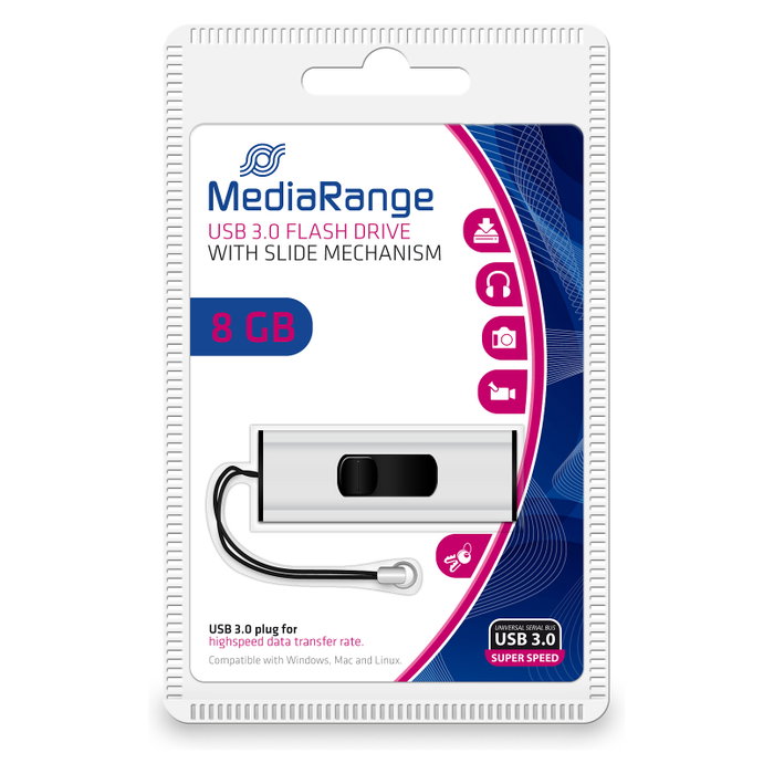 MediaRange MR914 USB 8 GB USB 3.2 Gen 1 Negro/Plata