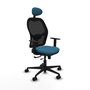 Silla de oficina Jorquera con mecanismo Sincro/Traslack tapizada con Tela color Verde petróleo y malla color Negro. Equipada con lumbar 1D, Brazos 1D, Cabecero Fijo y Ruedas 65mm nailon