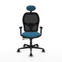 Silla de oficina Jorquera con mecanismo Sincro/Traslack tapizada con Tela color Verde petróleo y malla color Negro. Equipada con lumbar 1D, Brazos 1D, Cabecero Fijo y Ruedas 65mm nailon
