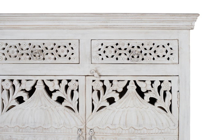 Giner y Colomer Aparador 4 Puertas 4 Cajones Madera de Mango Blanco Envejecido