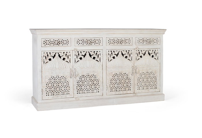 Giner y Colomer Aparador 4 Puertas 4 Cajones Madera de Mango Blanco Envejecido