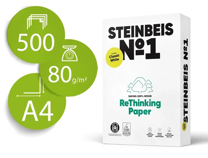 Steinbeis Papel DIN A4 Blanco Reciclado 80 g/m² 500 Hojas Steinbeis Papel DIN A4 Blanco Reciclado 80 g/m² 500 Hojas