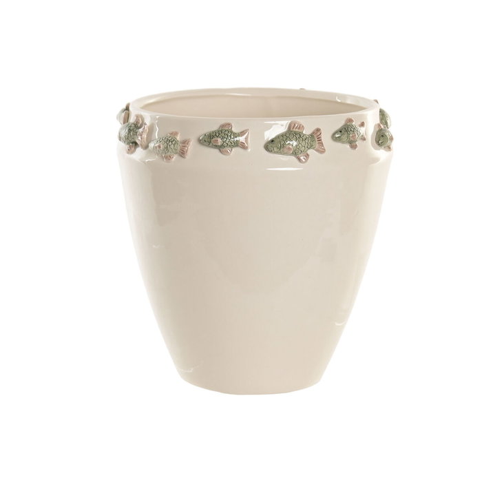 DKD Home Decor Jarrón de Cerámica con Motivo de Peces, Crema y Verde