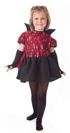 Creaciones Llopis Disfraz Vampira Esqueletos T-1 Infantil (Vestido, Mitones y Capa) para 3 a 2 años