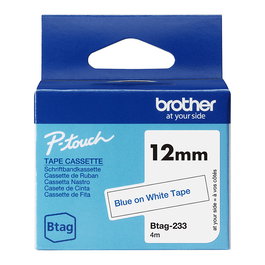 Brother BTAG-233 - Cinta para Etiquetadora P-touch PT-N10, PT-N20, PT-N25BT - 12 mm x 4 m - Azul sobre Blanco