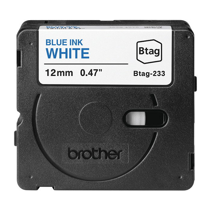 Brother BTAG-233 - Cinta para Etiquetadora P-touch PT-N10, PT-N20, PT-N25BT - 12 mm x 4 m - Azul sobre Blanco