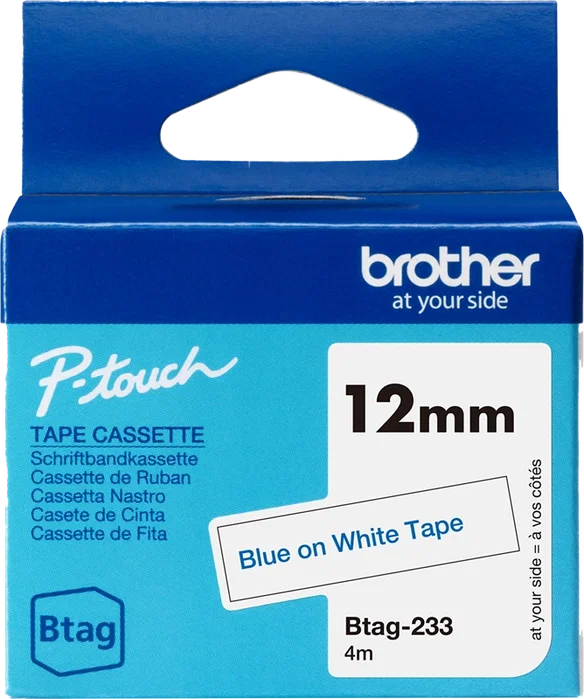 Brother Btag-233 Cinta Mecanográfica Azul sobre Blanco Brother Btag-233 Cinta Mecanográfica Azul sobre Blanco