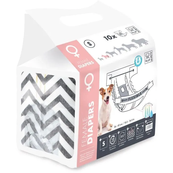 M Pets Pañales para Perros, Talla S x10 Unidades, para Perras, Contorno 17.5-37 cm (2-4 kg), con Indicador de Humedad y Protección 12h - MPE6953182735557