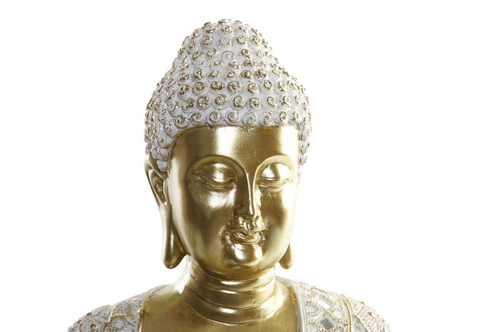 DKD Home Decor Figura de Buda Dorado y Blanco en Resina