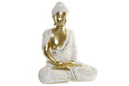 DKD Home Decor Figura de Buda Dorado y Blanco en Resina