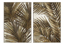 DKD Home Decor Cuadro Lienzo Hojas Palmera Dorado Set de 2