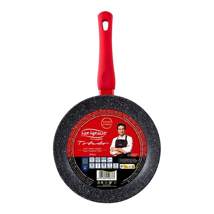 San Ignacio Sartén Toledo Ø18 cm Aluminio Forjado Inducción Antiadherente Mango Rojo