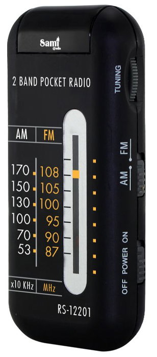 SAMI Radio XS - Radio de 2 bandas con procesador DSP, grabación de audio y clip metálico para auriculares