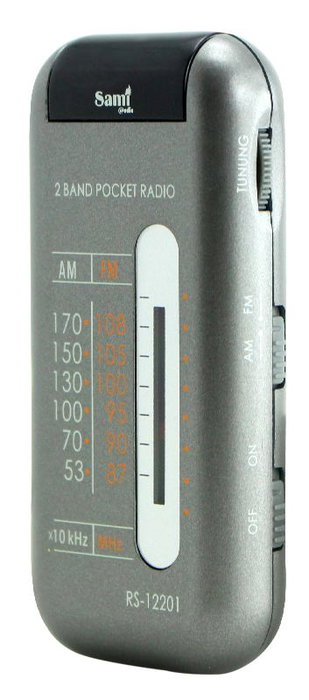 SAMI Radio XS - Radio de 2 bandas con procesador DSP, grabación de audio y clip metálico para auriculares