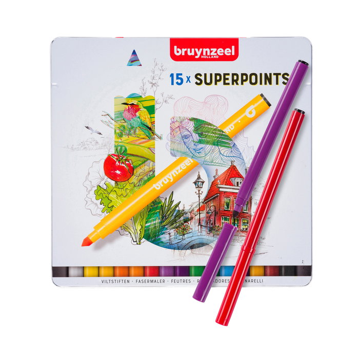 Bruynzeel Estuche de 15 rotuladores Superpoint de punta fina